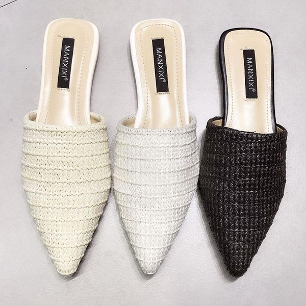 slippers 2021 straw knitted mules shoes women espadrilles pointed toe slides beach sandals flat ladies knitting flipflops, Black
slippers 2021 straw knitted mules shoes women espadrilles pointed toe slides beach sandals flat ladies knitting flipflops, Black