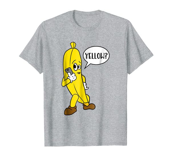 yellow funny banana answering phone hello t shirt, White;black