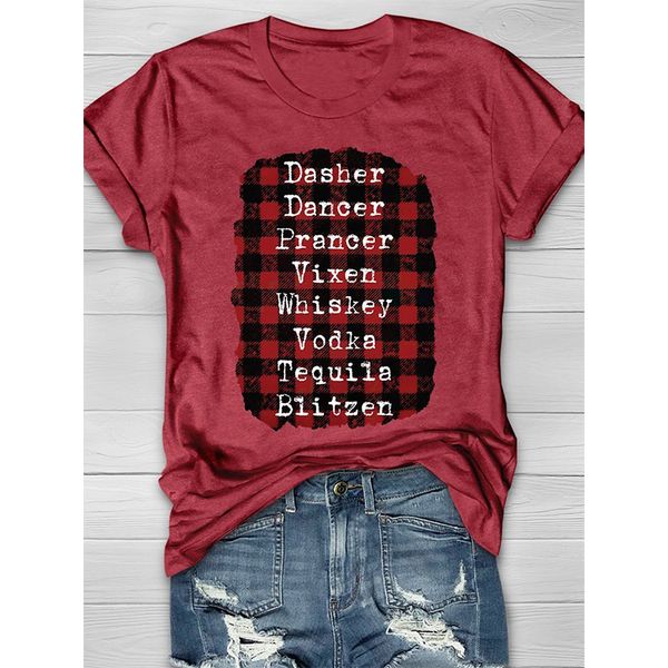 summer ladies t-shirts christmas plaid print round neck street casual home short-sleeved loose and comfortable, White 
summer ladies t-shirts christmas plaid print round neck street casual home short-sleeved loose and comfortable, White