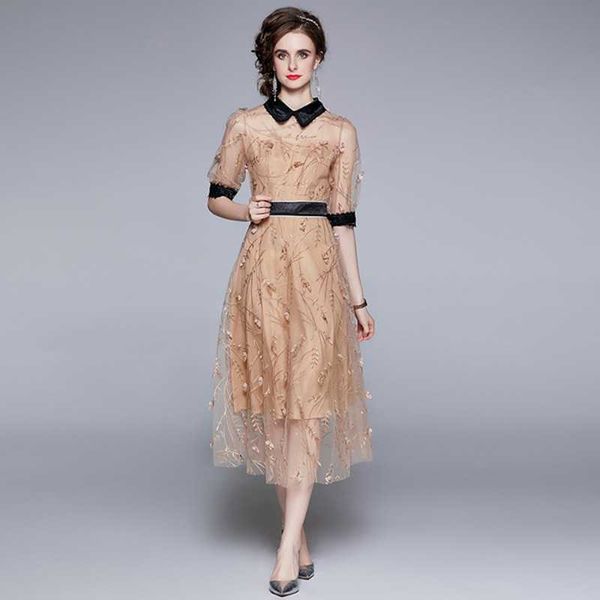 summer elegant women half sleeve mesh dress flower embroidery stitching lace high waist 210531, Black;gray
summer elegant women half sleeve mesh dress flower embroidery stitching lace high waist 210531, Black;gray