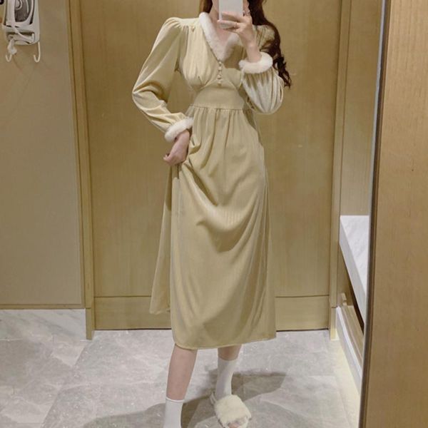 casual dresses korean version dress japanese fashion temperament draw back v-neck soft velvet long sleeve woman's clothing, Black;gray
casual dresses korean version dress japanese fashion temperament draw back v-neck soft velvet long sleeve woman's clothing, Black;gray