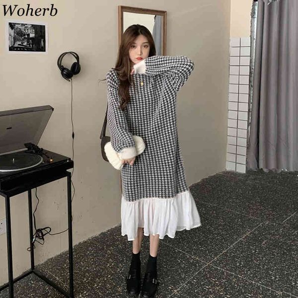 women autumn winter maxi dress vintage plaid robe fashion lady dresses patchwork mesh chic korean vestidos all match 210417, White
women autumn winter maxi dress vintage plaid robe fashion lady dresses patchwork mesh chic korean vestidos all match 210417, White