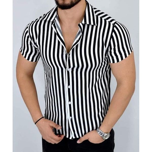 men's casual shirts men clothing 2021 thick stripe printing short-sleeved shirt fashion plus size camisas para hombre, White;black
men's casual shirts men clothing 2021 thick stripe printing short-sleeved shirt fashion plus size camisas para hombre, White;black