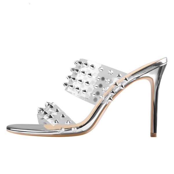 sandals women's rivets clear pvc double straps mule shoes stiletto 10cm heel slip on sandals for summer tpbi, Black
sandals women's rivets clear pvc double straps mule shoes stiletto 10cm heel slip on sandals for summer tpbi, Black