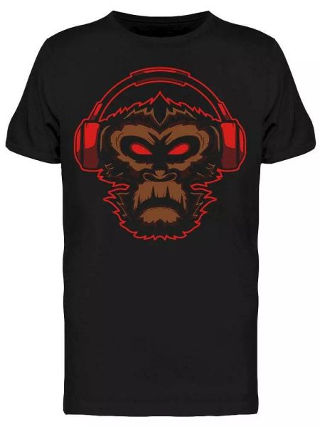 Monkey Headsets Dark Icon Tee Men's -Image by Shutterstock, White;black