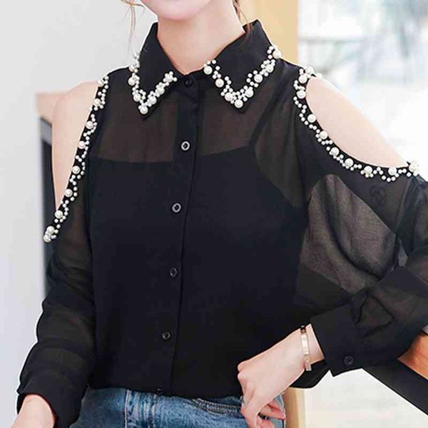 long sleeve shirt women blusas mujer de moda off shoulder beading turn down collar chiffon blouse women blusa e594 210602, White
long sleeve shirt women blusas mujer de moda off shoulder beading turn down collar chiffon blouse women blusa e594 210602, White