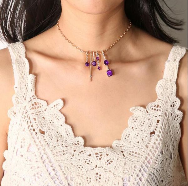 chokers chic multicolor opal stone choker necklaces fashion gold color chain purple crystal necklace for women short chockers collar, Golden;silver
chokers chic multicolor opal stone choker necklaces fashion gold color chain purple crystal necklace for women short chockers collar, Golden;silver