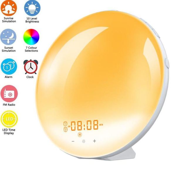 desk & table clocks sunrise alarm clock - digital led with 6 color switch and fm radio for bedroom, multiple nature sounds snooze
desk & table clocks sunrise alarm clock - digital led with 6 color switch and fm radio for bedroom, multiple nature sounds snooze