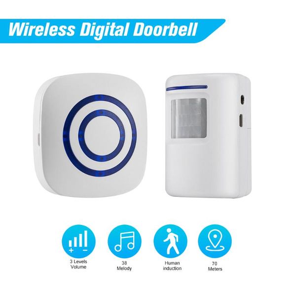 wireless digital doorbell with 1*transmitter 1*receiver pir sensor infrared induction alarm welcome guests body door bell fingerprint access
wireless digital doorbell with 1*transmitter 1*receiver pir sensor infrared induction alarm welcome guests body door bell fingerprint access