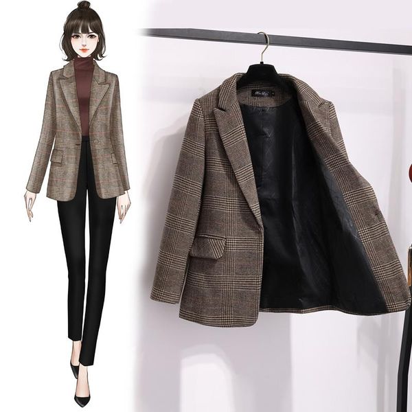 women's wool & blends qianniao plaid woolen suit coat short spring and autumn slim thickened nizi overcoat, Black
women's wool & blends qianniao plaid woolen suit coat short spring and autumn slim thickened nizi overcoat, Black