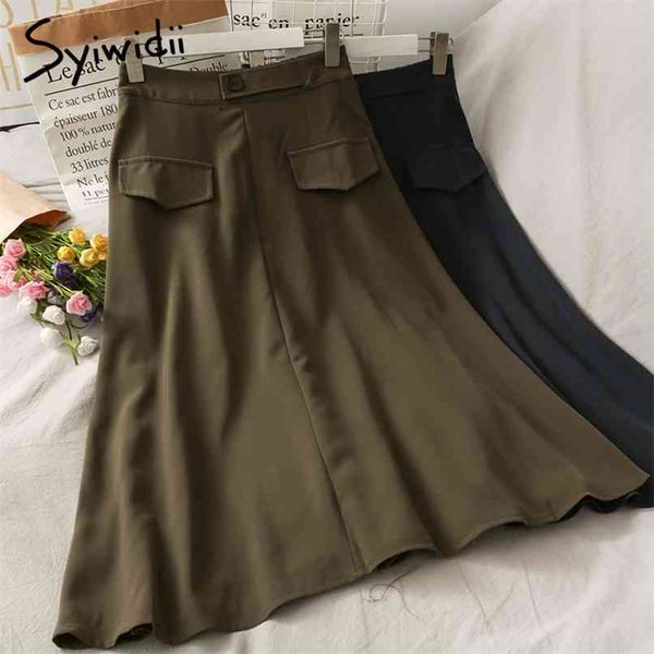 vintage button high waist skirt women mid-calf casual a-line solid blue spring summer korean fashion skirts 210607, Black
vintage button high waist skirt women mid-calf casual a-line solid blue spring summer korean fashion skirts 210607, Black