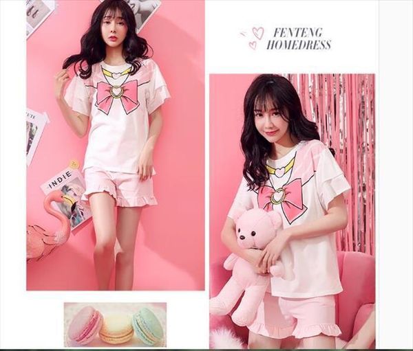 round neck sailor moon womens sleepwears pajamas pink summer shirt sleeve cotton sets female home wear, Black;red
round neck sailor moon womens sleepwears pajamas pink summer shirt sleeve cotton sets female home wear, Black;red