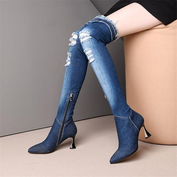 boots pxelena 2021 strange heels denim over the knee jeans autumn shoes thigh high ladies party dress plus size 34-43, Black
boots pxelena 2021 strange heels denim over the knee jeans autumn shoes thigh high ladies party dress plus size 34-43, Black
