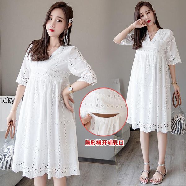 summer fashion postpartum women breastfeeding dress with liner short sleeve v-neck zip nursing maternity cotton dresses, White
summer fashion postpartum women breastfeeding dress with liner short sleeve v-neck zip nursing maternity cotton dresses, White