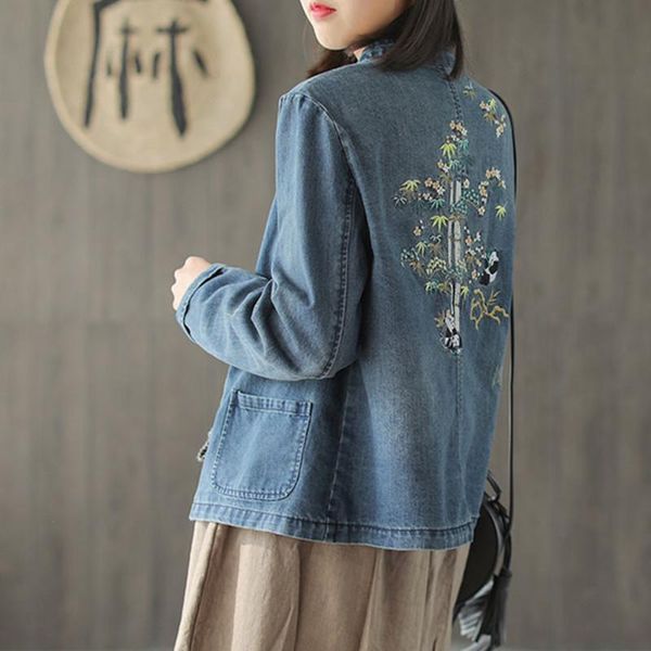 women's jackets cute bamboo panda pattern embroidery jacket denim coat women loose retro plate button jeans cardigan with pocket chaque, Black;brown
women's jackets cute bamboo panda pattern embroidery jacket denim coat women loose retro plate button jeans cardigan with pocket chaque, Black;brown