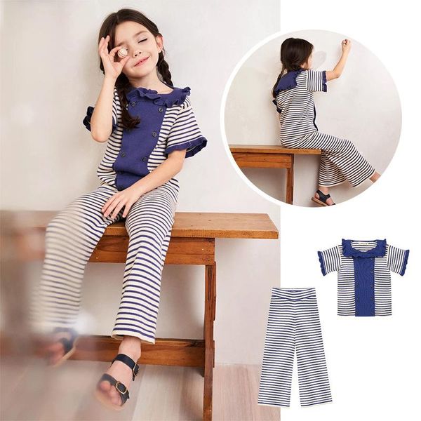clothing sets girls' 2021 summer children's ruffled knitted sweet short-sleeved striped trousers tashion for girls, White
clothing sets girls' 2021 summer children's ruffled knitted sweet short-sleeved striped trousers tashion for girls, White