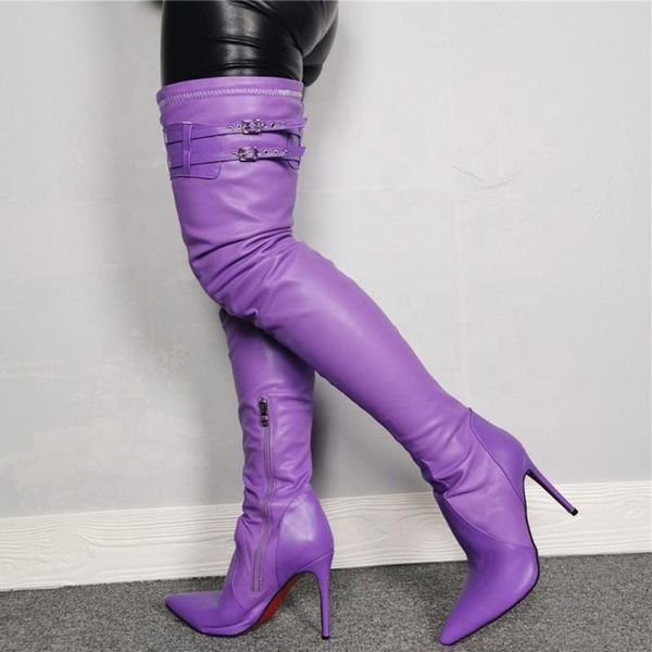 boots purple double buckle strap plus size 47 women over knee high side zip stiletto ladies pointed toe thigh long booties, Black
boots purple double buckle strap plus size 47 women over knee high side zip stiletto ladies pointed toe thigh long booties, Black