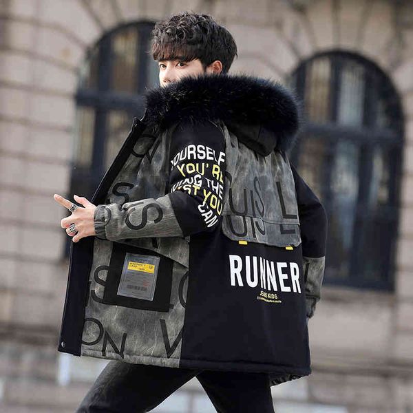 winter medium and long plush thickened men's coat fashion youth student trend handsome casual cotton et, Black
winter medium and long plush thickened men's coat fashion youth student trend handsome casual cotton et, Black