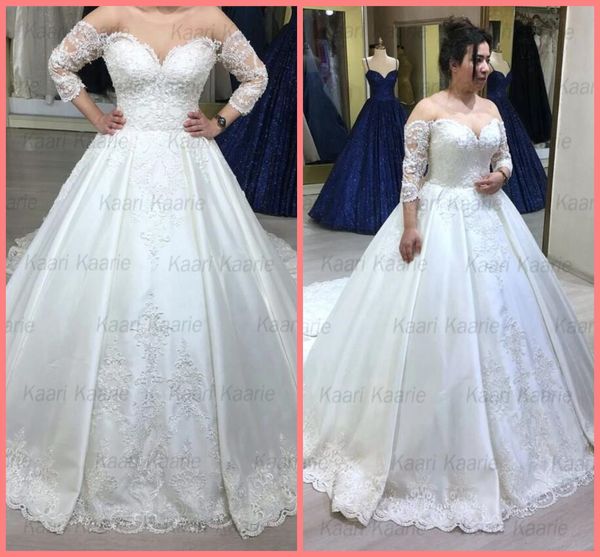 2021 new arrival white satin ball gown wedding dresses 3/4 sleeve sweetheart neckline beaded lace appliques bridal gowns court train elegant
2021 new arrival white satin ball gown wedding dresses 3/4 sleeve sweetheart neckline beaded lace appliques bridal gowns court train elegant