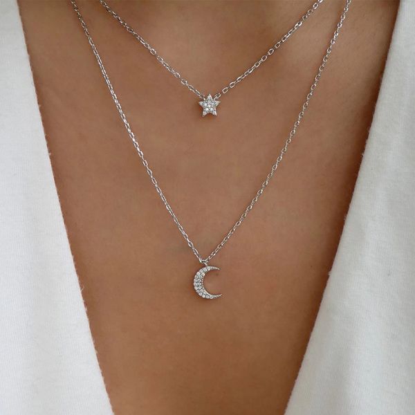 personalized five pointed star moon pendant multi-layer necklace women's fashion street s sweater chain, White
personalized five pointed star moon pendant multi-layer necklace women's fashion street s sweater chain, White