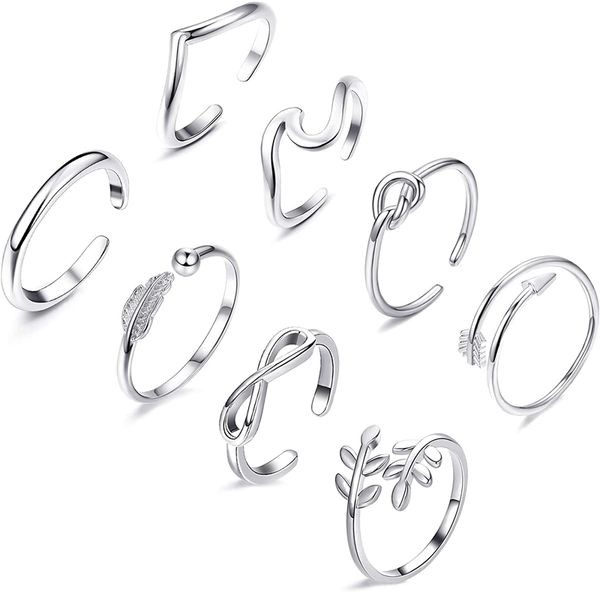 8pcs open for women arrow knot wave stackable thumb adjustable rings set, Silver
8pcs open for women arrow knot wave stackable thumb adjustable rings set, Silver