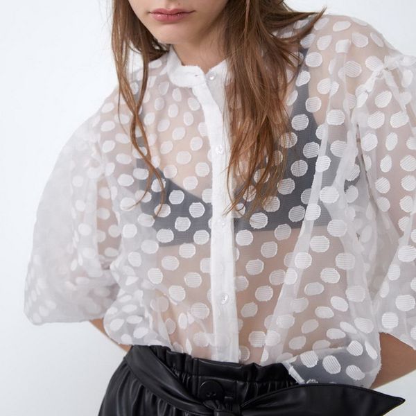women's blouses & shirts shine through women blouse shirt spring fashion jacquard dots modern lady loose o5ep, White
women's blouses & shirts shine through women blouse shirt spring fashion jacquard dots modern lady loose o5ep, White