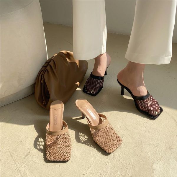 square toe air mesh high heel sandals women solid elegant slippers slides thin summer designer shoes, Black
square toe air mesh high heel sandals women solid elegant slippers slides thin summer designer shoes, Black