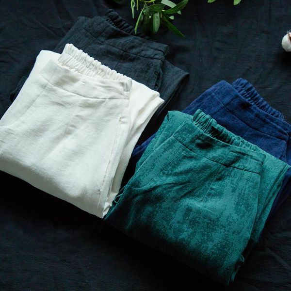 women's pants & capris cotton linen wide leg women loose elastic high waist casual straight sweatpants white black ladies trousers c642, Black;white 
women's pants & capris cotton linen wide leg women loose elastic high waist casual straight sweatpants white black ladies trousers c642, Black;white