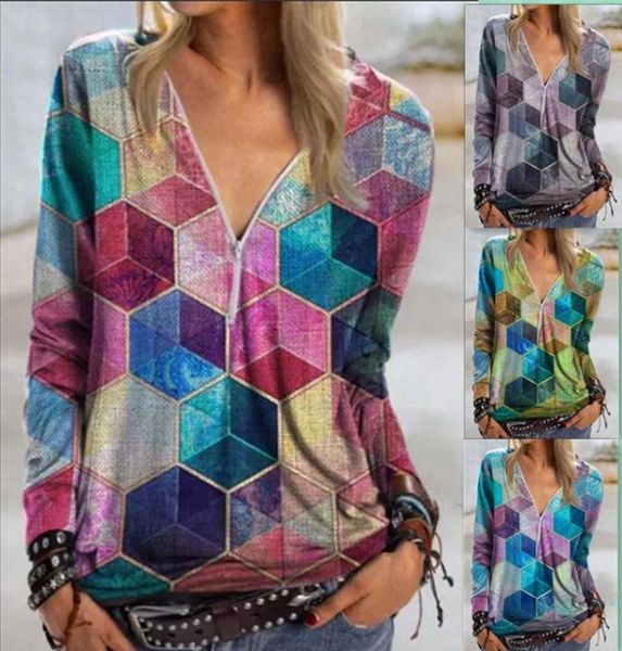women's t-shirt 2021 street hipster women geometric cube printing v-neck zipper shirt long-sleeved plus size, White
women's t-shirt 2021 street hipster women geometric cube printing v-neck zipper shirt long-sleeved plus size, White