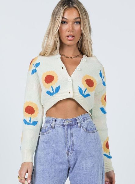 women's knits & tees 2021 autumn fashion button down cardigans long sleeve round neck floral print loose knitted crop, White
women's knits & tees 2021 autumn fashion button down cardigans long sleeve round neck floral print loose knitted crop, White