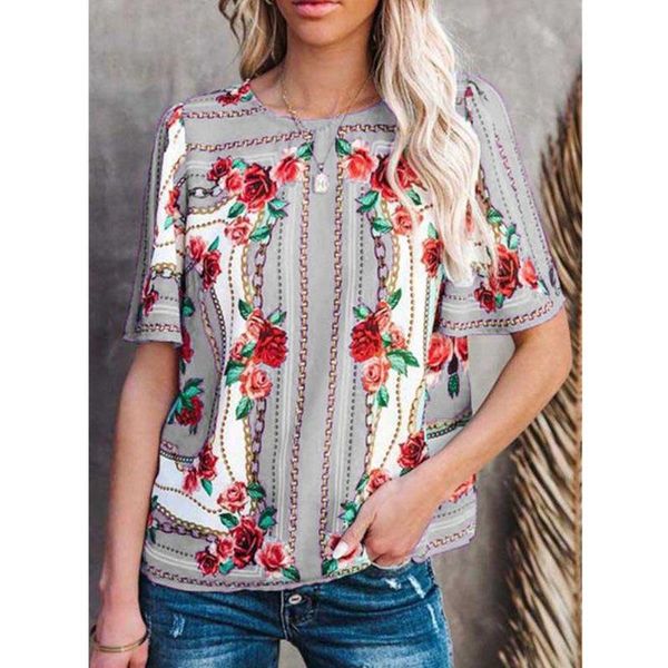women's blouses & shirts 5xl fashion short sleeve summer blouse shirt elegant flower print casual women o neck vintage blusas stre, White
women's blouses & shirts 5xl fashion short sleeve summer blouse shirt elegant flower print casual women o neck vintage blusas stre, White