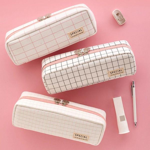 pencil bags canvas case grid pouch with 3 compartments stationery bag pen for students school office supplies c26
pencil bags canvas case grid pouch with 3 compartments stationery bag pen for students school office supplies c26