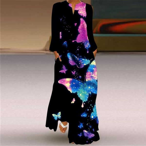 casual dresses 2021 women's autumn winter multicolor butterfly printed v-neck long-sleeved long dress with pockets, Black;gray
casual dresses 2021 women's autumn winter multicolor butterfly printed v-neck long-sleeved long dress with pockets, Black;gray
