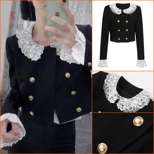 2021 autumn new doll collar lace embroidery small short et women's contrast salt fried street coat, Black;brown
2021 autumn new doll collar lace embroidery small short et women's contrast salt fried street coat, Black;brown