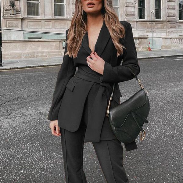 women's two piece pants fashion set women solid color clothing loose long-sleeved suit jacket straight trousers female spring autumn cl, White
women's two piece pants fashion set women solid color clothing loose long-sleeved suit jacket straight trousers female spring autumn cl, White