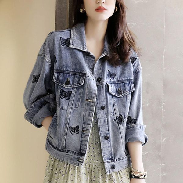 jacket butterfly embroidered cropped denim female spring outwear women coat 2021 fashion casual simple slim loose ladies women's jacket, Black;brown
jacket butterfly embroidered cropped denim female spring outwear women coat 2021 fashion casual simple slim loose ladies women's jacket, Black;brown