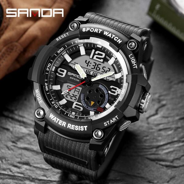 wristwatches sanda sport men's watches dual display digital quartz wristwatch waterproof military watch for men clock relogios masculin, Slivery;brown
wristwatches sanda sport men's watches dual display digital quartz wristwatch waterproof military watch for men clock relogios masculin, Slivery;brown