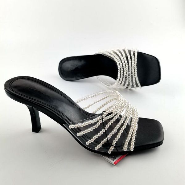 slippers thin heels shoes woman's luxury slides med heeled mules string bead 2021 designer high summer soft microfiber rome rubb, Black
slippers thin heels shoes woman's luxury slides med heeled mules string bead 2021 designer high summer soft microfiber rome rubb, Black