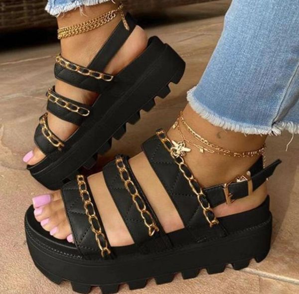 thick bottom sandals women's summer chain leisure fashion cool drag one word muffin sandal platform shoes, Black
thick bottom sandals women's summer chain leisure fashion cool drag one word muffin sandal platform shoes, Black