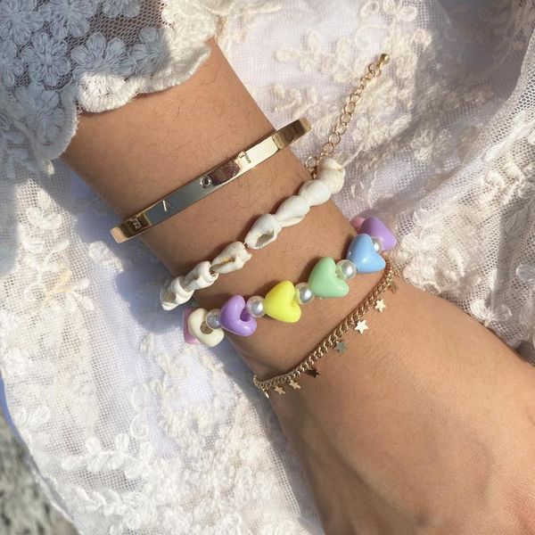 link, chain simple geometric love heart bracelet set for women summer colorful shell conch imitation pearl bracelets 2021 vintage, Black
link, chain simple geometric love heart bracelet set for women summer colorful shell conch imitation pearl bracelets 2021 vintage, Black