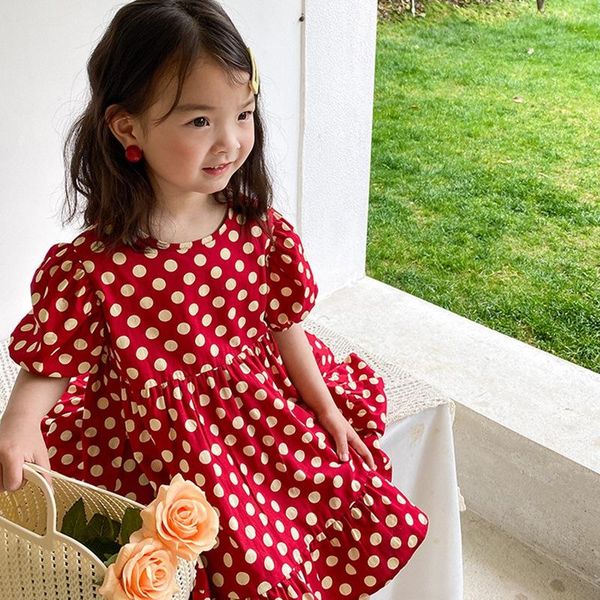 3-8 years girls polka-dot dress summer sweet short sleeves casual puff sleeve round neck cotton skirt kids clothes girl's dresses, Red;yellow
3-8 years girls polka-dot dress summer sweet short sleeves casual puff sleeve round neck cotton skirt kids clothes girl's dresses, Red;yellow