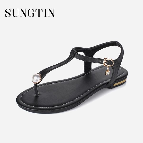 sungtin fashion pearl flat sandals women genuine leather flip flops lady simple summer beach sandalias mujer plus size, Black
sungtin fashion pearl flat sandals women genuine leather flip flops lady simple summer beach sandalias mujer plus size, Black