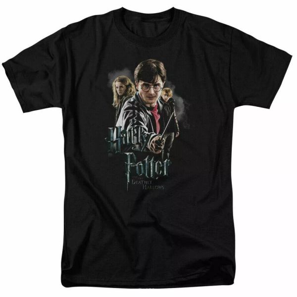 harry potter deathly hallows cast t shirt mens licensed wizard movie tee black, White;black