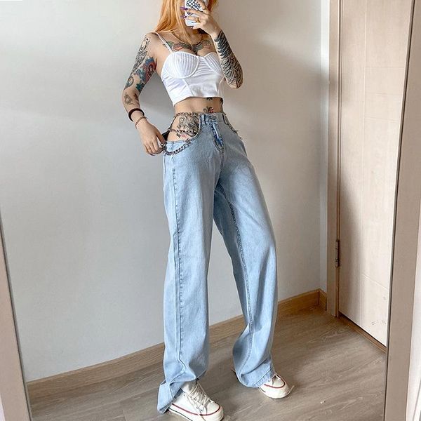 side hollow out metal chain jeans female high waist denim pants spring summer 2021 fashion tide wide leg women's, Blue
side hollow out metal chain jeans female high waist denim pants spring summer 2021 fashion tide wide leg women's, Blue