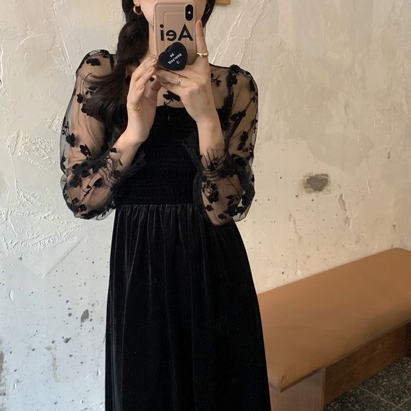 dresses chic sweet women korean mesh patchwork long elegant o-neck ankle-length party female vestidos, Black;gray
dresses chic sweet women korean mesh patchwork long elegant o-neck ankle-length party female vestidos, Black;gray