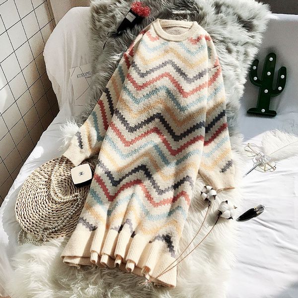 long sweater dress over the knee loose korean 2021 new autumn and winter rainbow striped knit dress female thick warm f2342, Black;gray
long sweater dress over the knee loose korean 2021 new autumn and winter rainbow striped knit dress female thick warm f2342, Black;gray