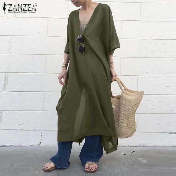 women's blouses & shirts 2021 zanzea kaftan solid summer tunic long casual half sleeve blusas female v neck thin oversize chemise, White
women's blouses & shirts 2021 zanzea kaftan solid summer tunic long casual half sleeve blusas female v neck thin oversize chemise, White