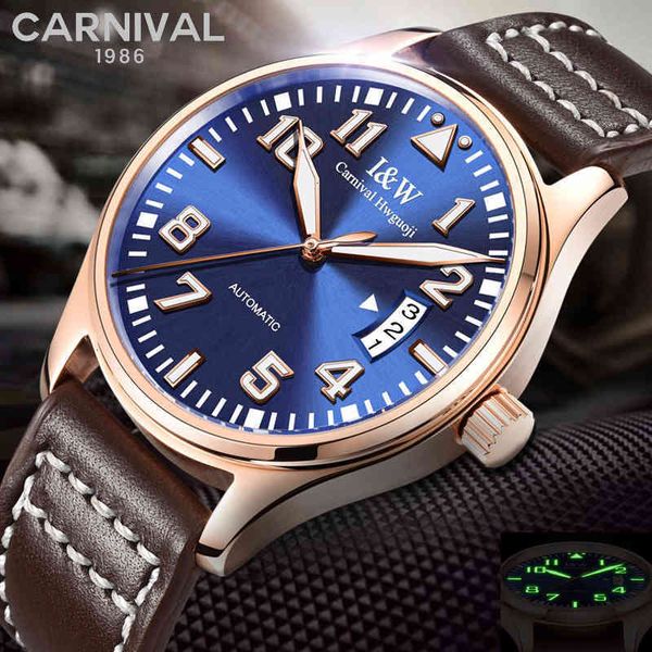 leather men's watch 2019 carnaval brand luxury famous lighting clock man waterproof automatic mechanical, Slivery;brown 
leather men's watch 2019 carnaval brand luxury famous lighting clock man waterproof automatic mechanical, Slivery;brown