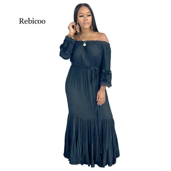 casual dresses women autumn slash neck ruffle lace solid dress long sleeve beach bohemian a-line maxi, Black;gray
casual dresses women autumn slash neck ruffle lace solid dress long sleeve beach bohemian a-line maxi, Black;gray