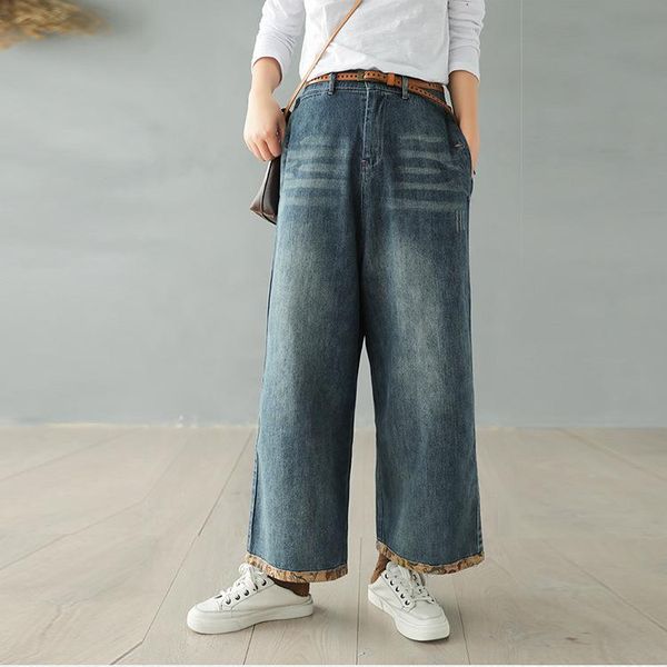 retro literary cotton denim button pockets wide leg pants female 2021 spring autumn casual loose elastic waist jeans women's, Blue
retro literary cotton denim button pockets wide leg pants female 2021 spring autumn casual loose elastic waist jeans women's, Blue